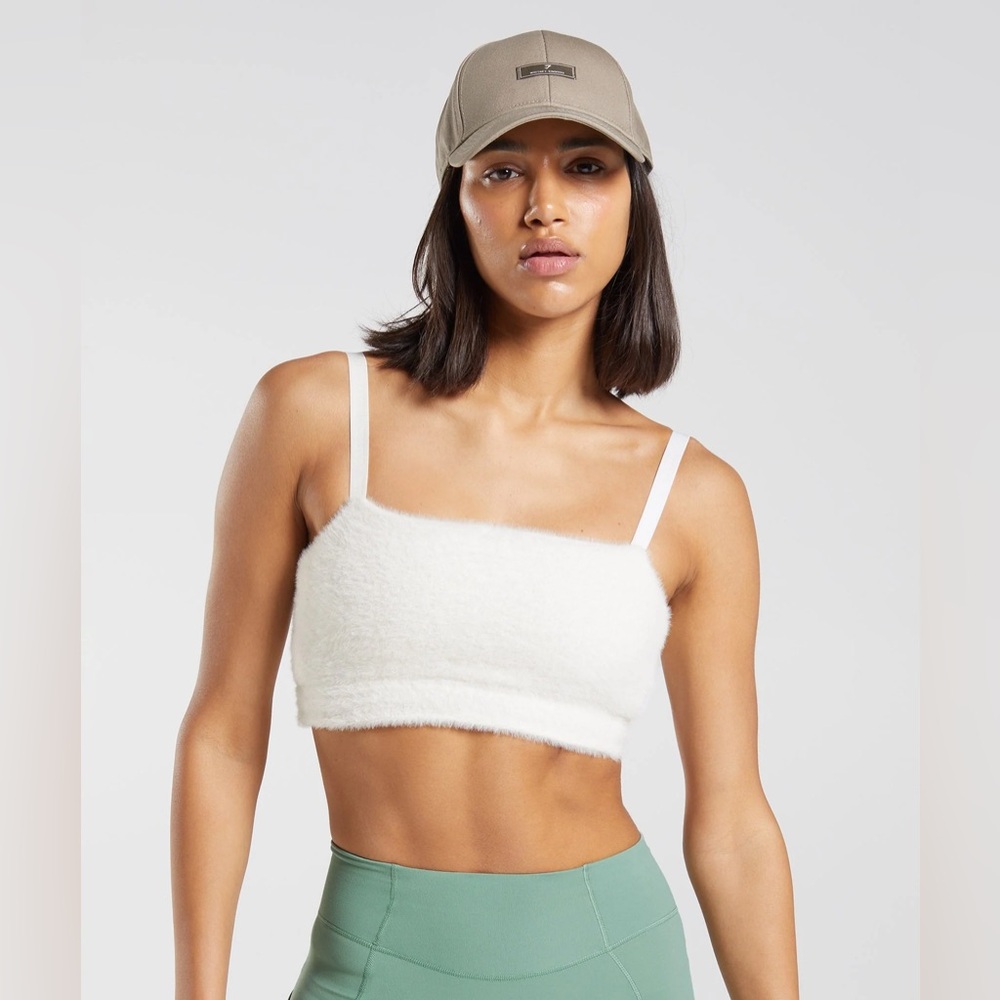 Gymshark White Cream Fuzzy Crop Top X Whitney Simmons M‎